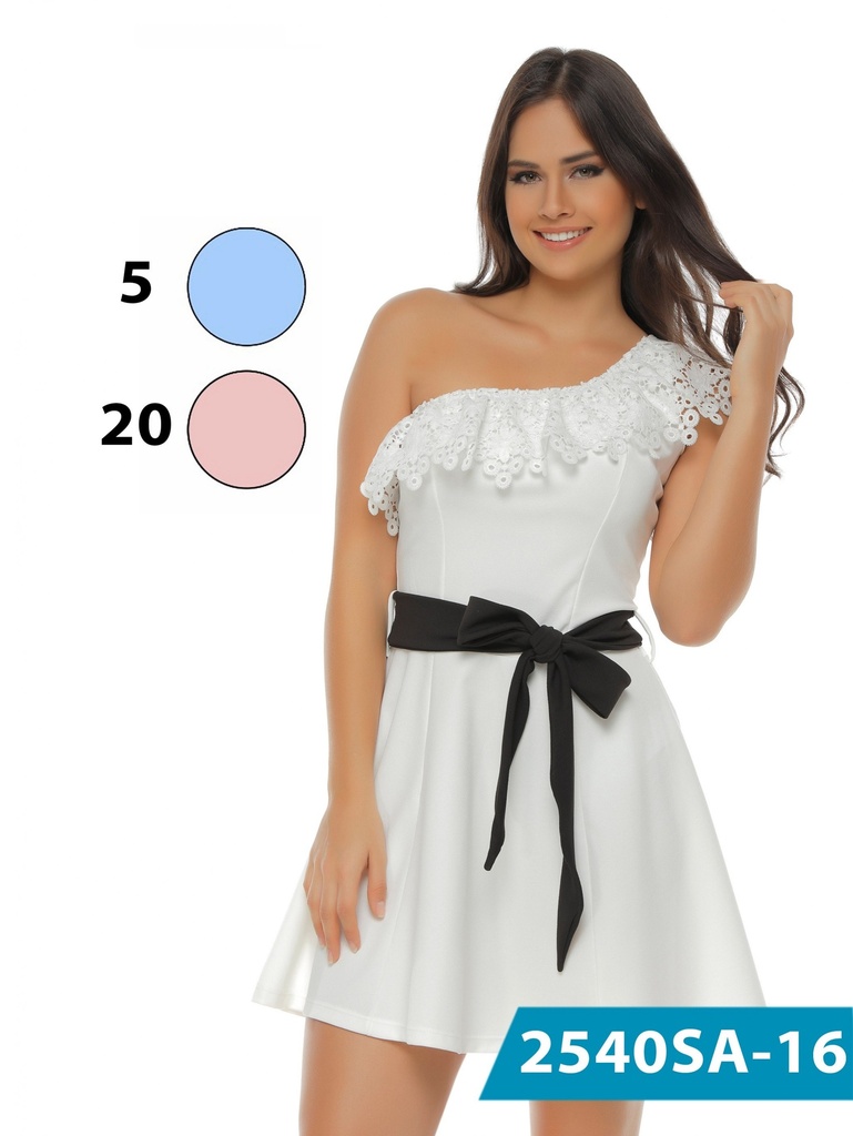 [246254016SAM] Women's White One-Shoulder Ruffle Skater Dress 2540SA-16