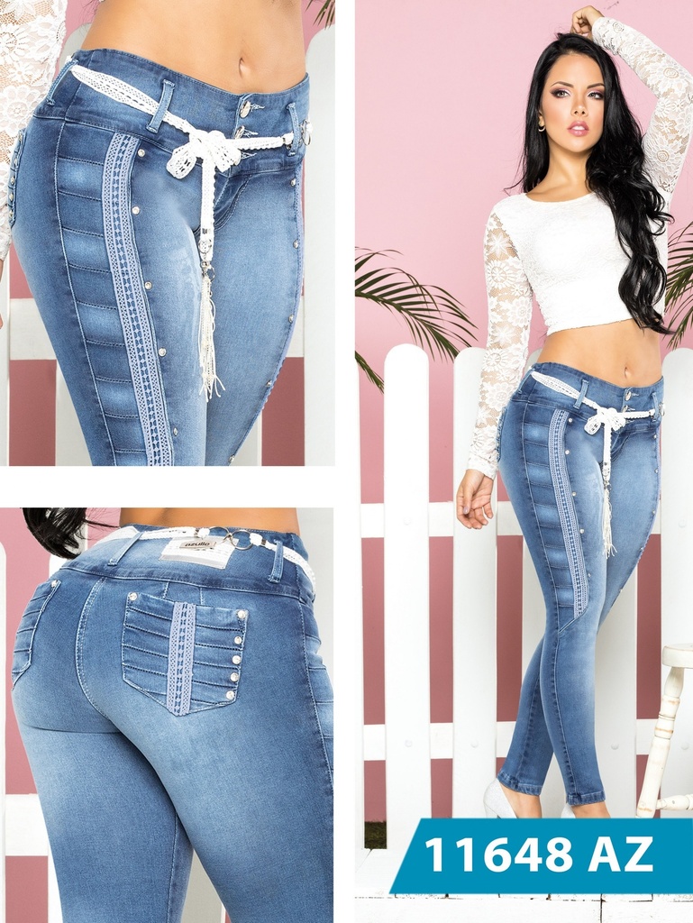 [00023211648AZ01] Women's Medium Wash Side Stripe Butt Lift Skinny Jeans 11648AZ