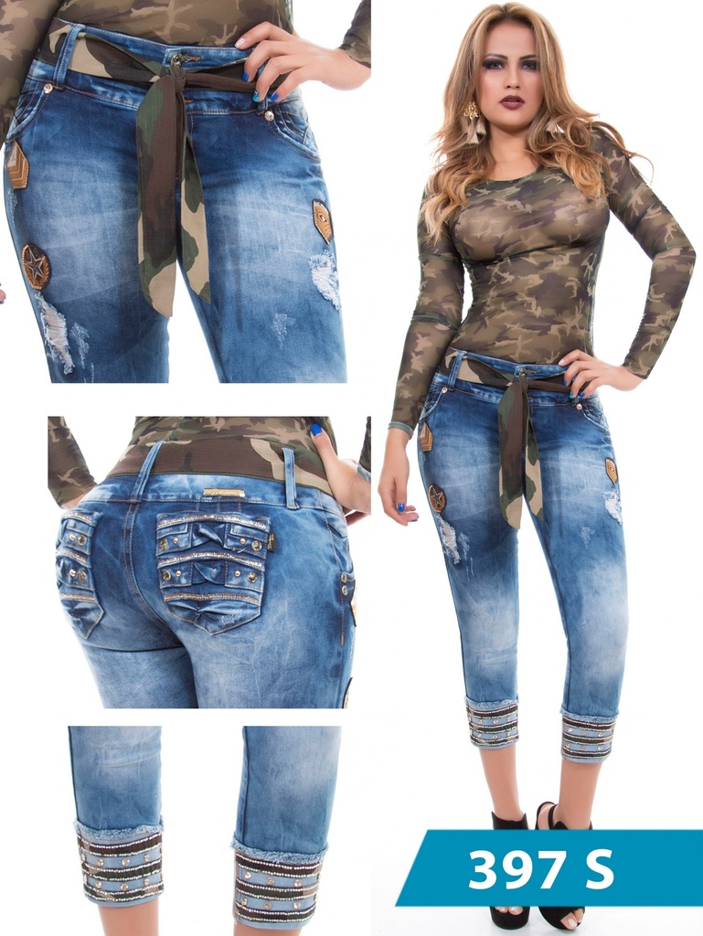[237397S01] Women's Medium Wash Cuffed Butt Lift Skinny Jeans 397S