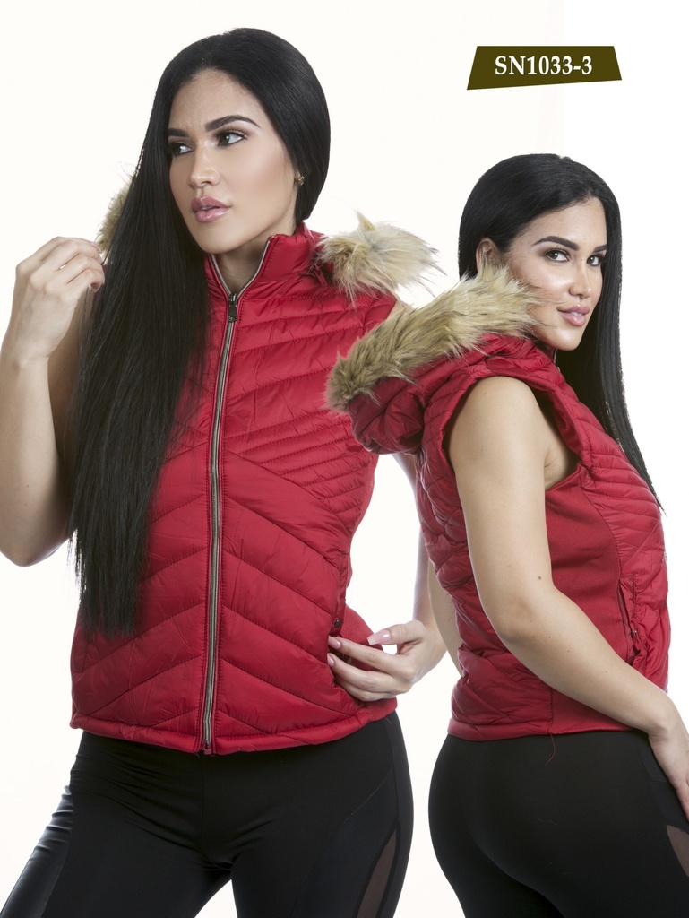 Women's Red Puffer Faux Fur Hood Vest SN10333-3