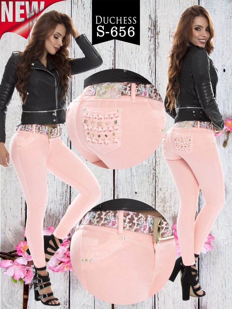 Women's Blush Pink Embellished Butt Lift Skinny Jeans S-656