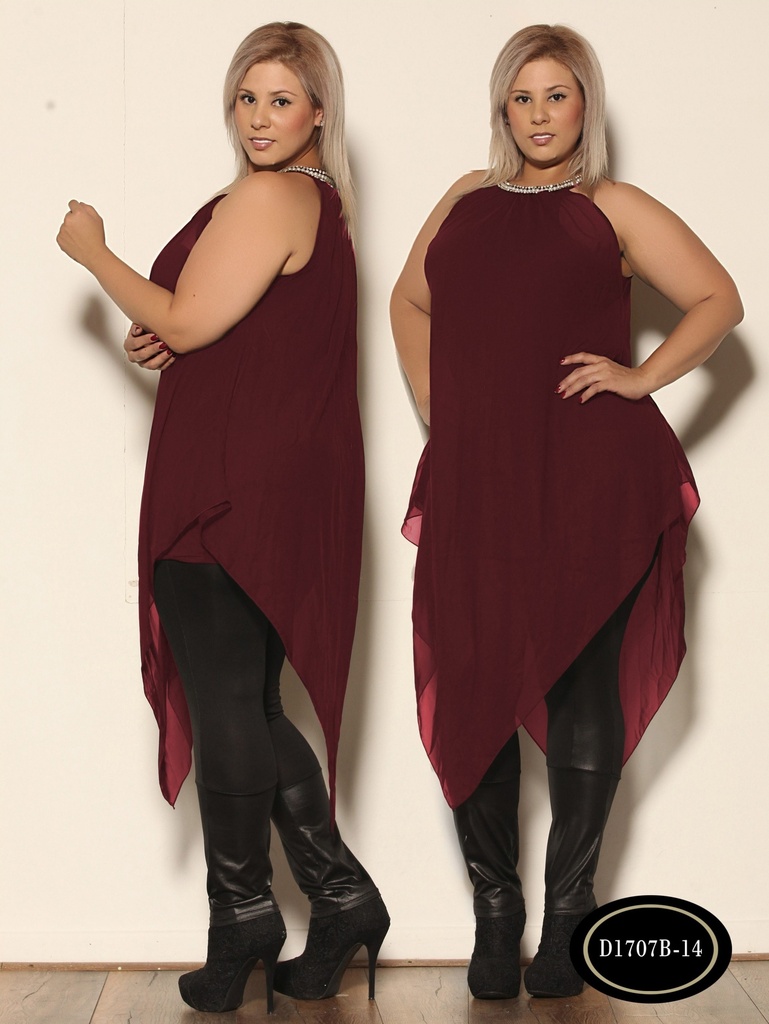 Vestido Túnica con Dobladillo Asimétrico Vino Tinto para Mujer D1707B14