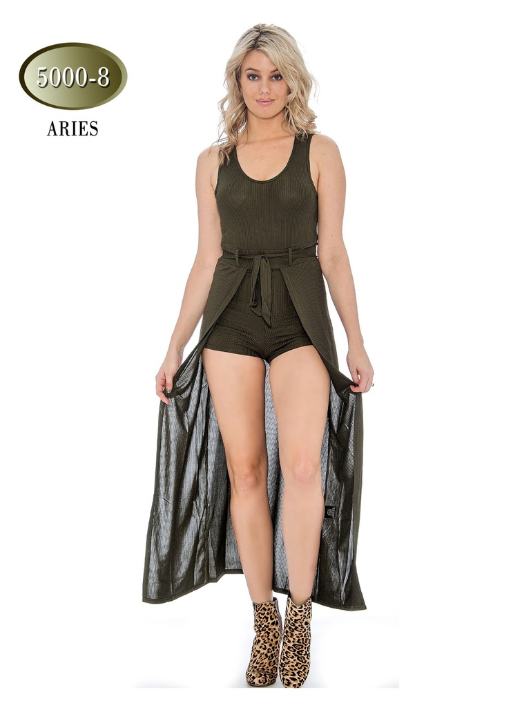 [20050008XXL] Women's Olive Green Short Romper with Long Cape Back Jumpsuit 6000-8