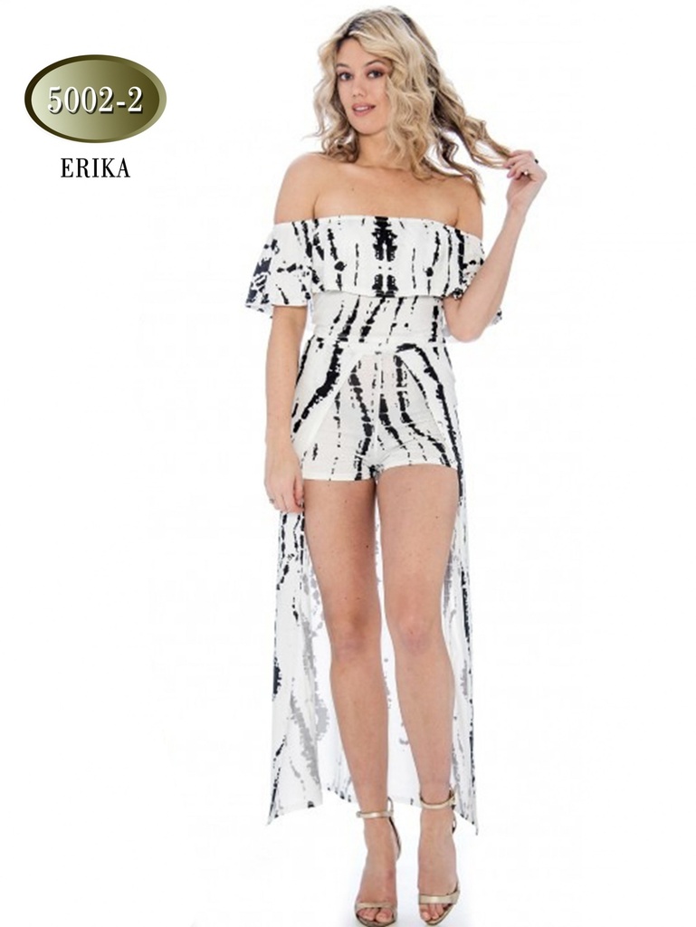 Women's Black Tie-Dye Off Shoulder High-Low Romper Jumpsuit 5002-2