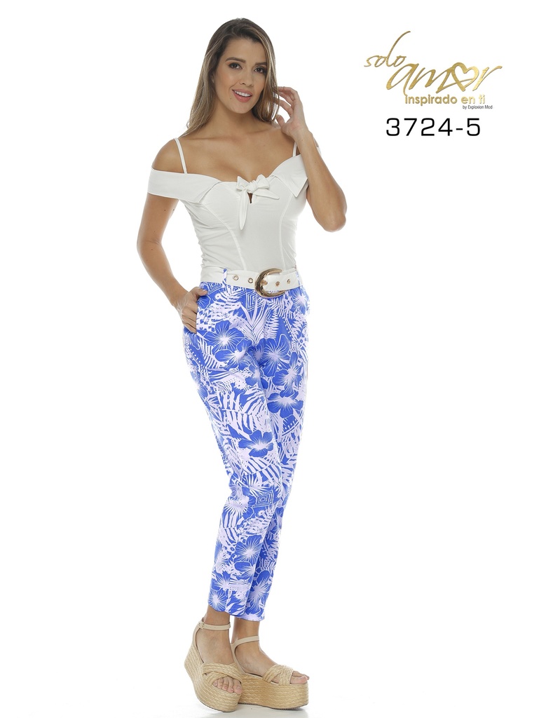 [24637245L] Women's White & Blue Floral Off Shoulder Jumpsuit 3724-5