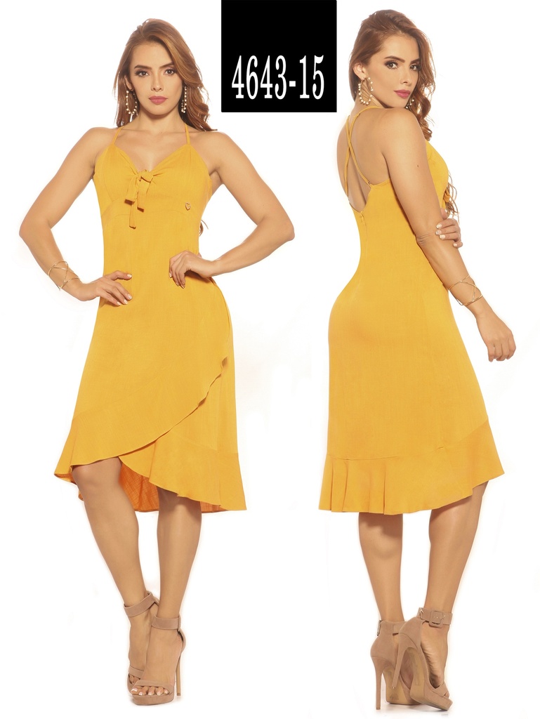 [252464315L] Women's Yellow Wrap Midi Dress 4643-15