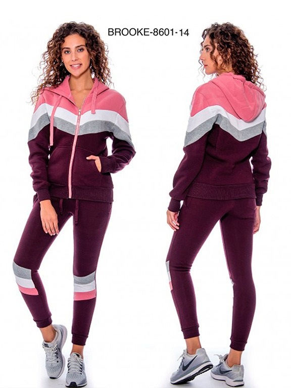 [200860114XXL] Women's Burgundy Hoodie & Jogger Tracksuit Two-Piece Set 8601-14