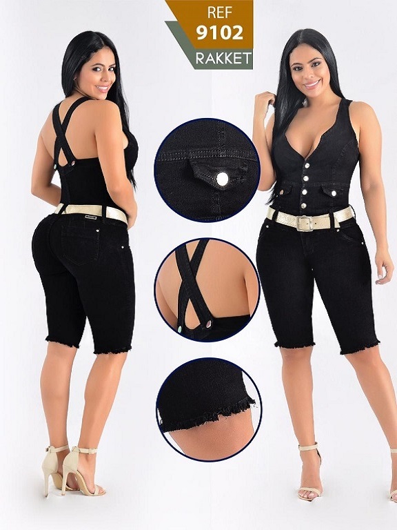Enterizo Bermuda Sin Mangas con Botones Negro para Mujer 9102