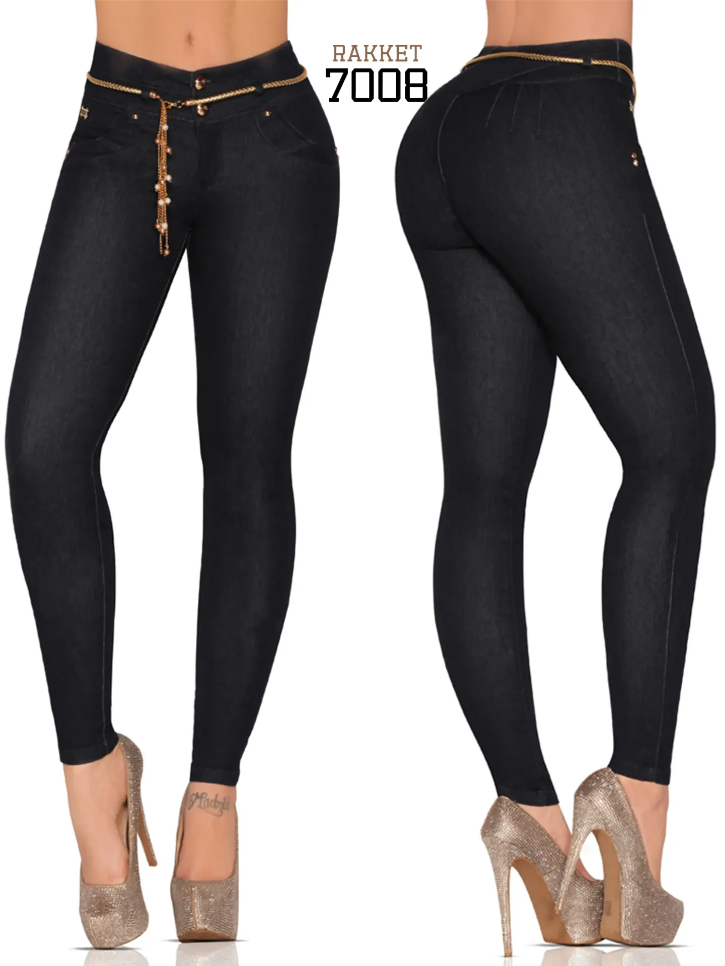 Jeans Levantacola Ajustados Negro para Mujer 7006