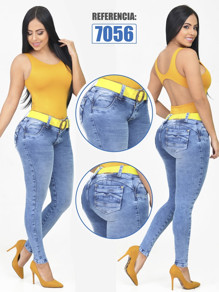[2617056R03] Women's Light Acid Wash Distressed Butt Lift Skinny Jeans 7056