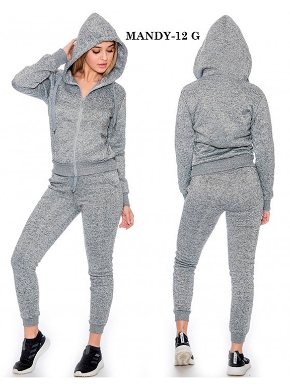 Women's Heather Gray Zip Hoodie & Joggers Activewear Set Mandy-12 Gray