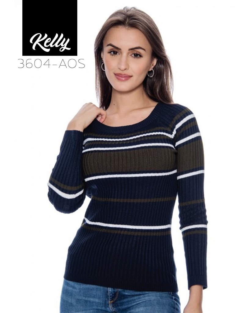 Women's Navy Striped Striped Crew Neck Sweater Kelly 3604