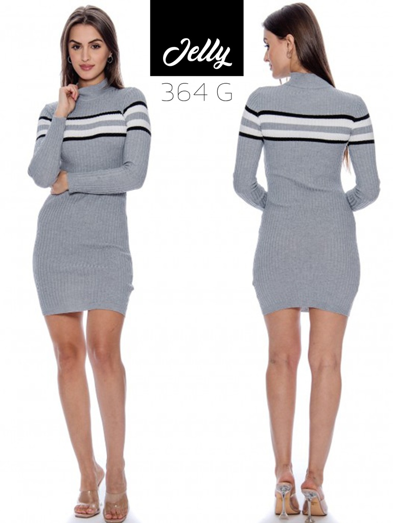 [200JELLY364GL] Women's Gray Turtleneck Sweater Bodycon Dress 364-G