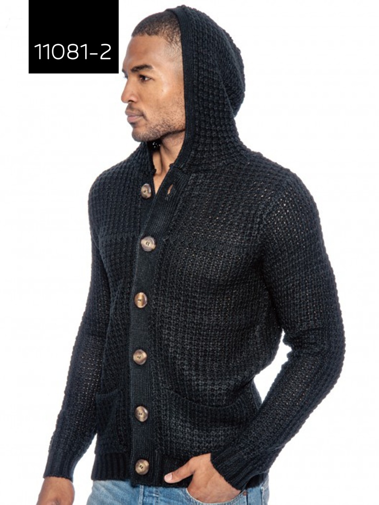 Men's Black Hooded Button-Front Knit Cardigan Sweater – L.A