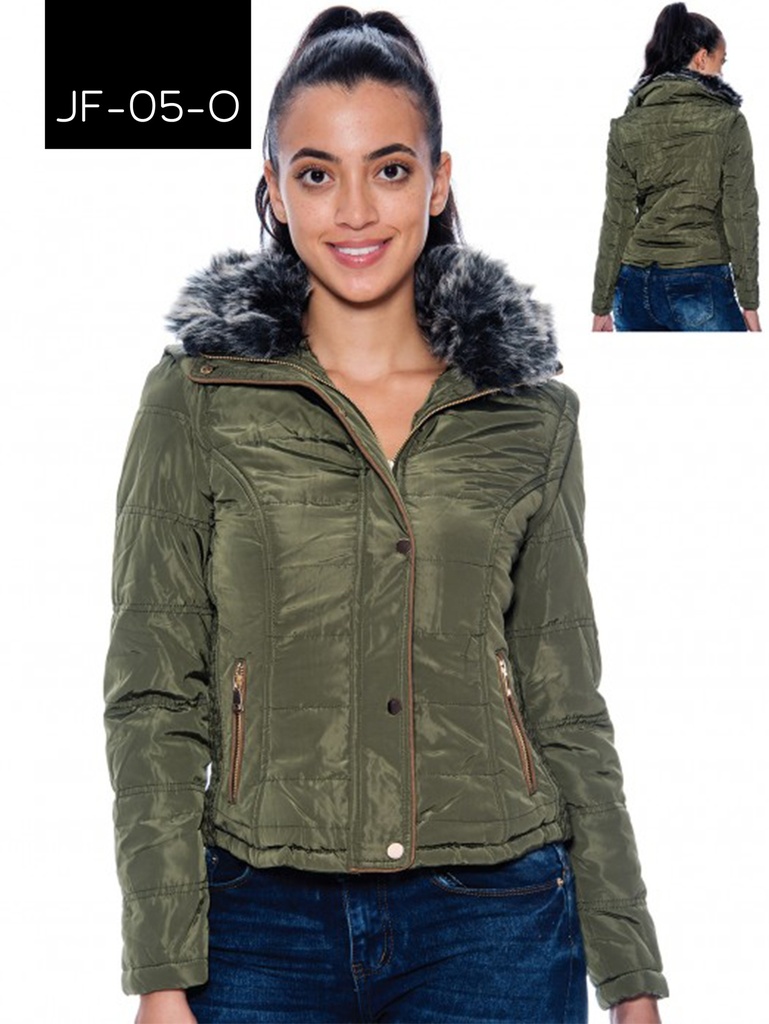 [200JF05OS] Women's Olive Green Faux Fur Collar Jacket Jacket JF-05-O