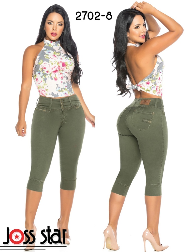 [1092702801] Jeans Capri Levantacola Verde Oliva para Mujer 2702-8