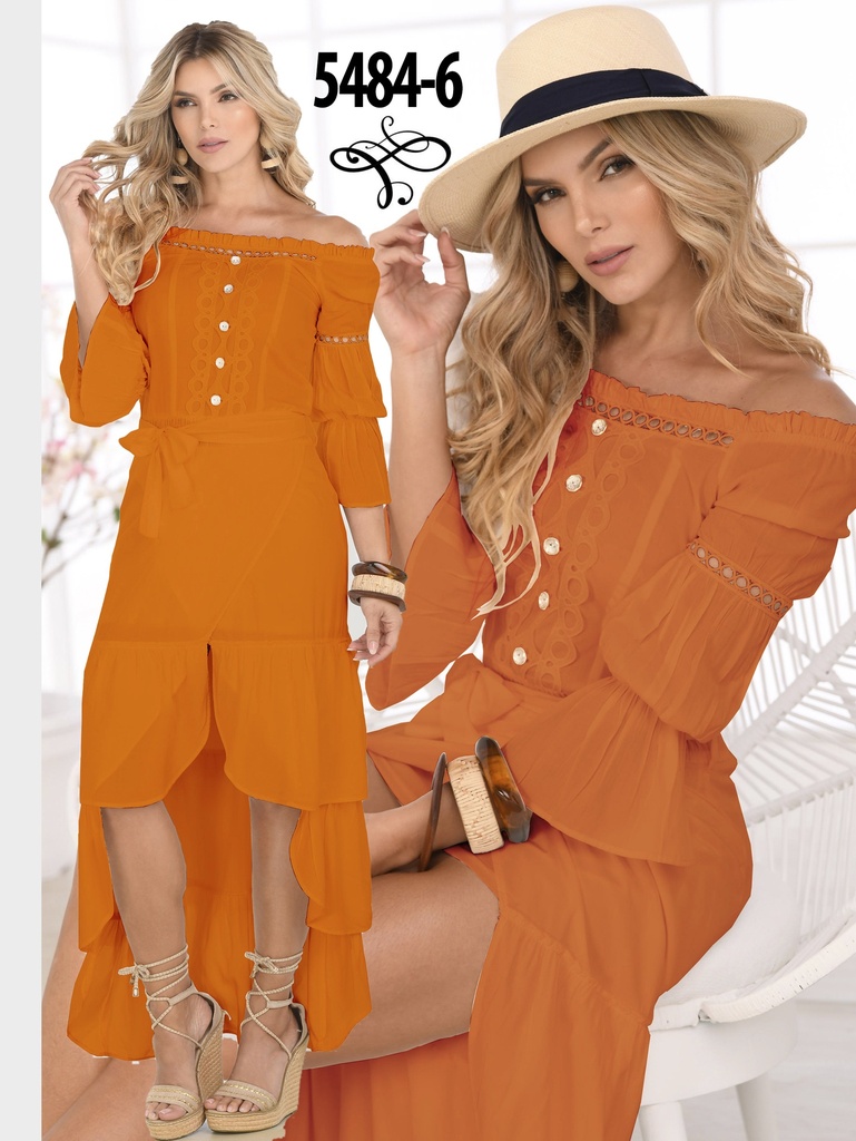 Women's Orange Button Front High-Low Shirt Dress 5484-6