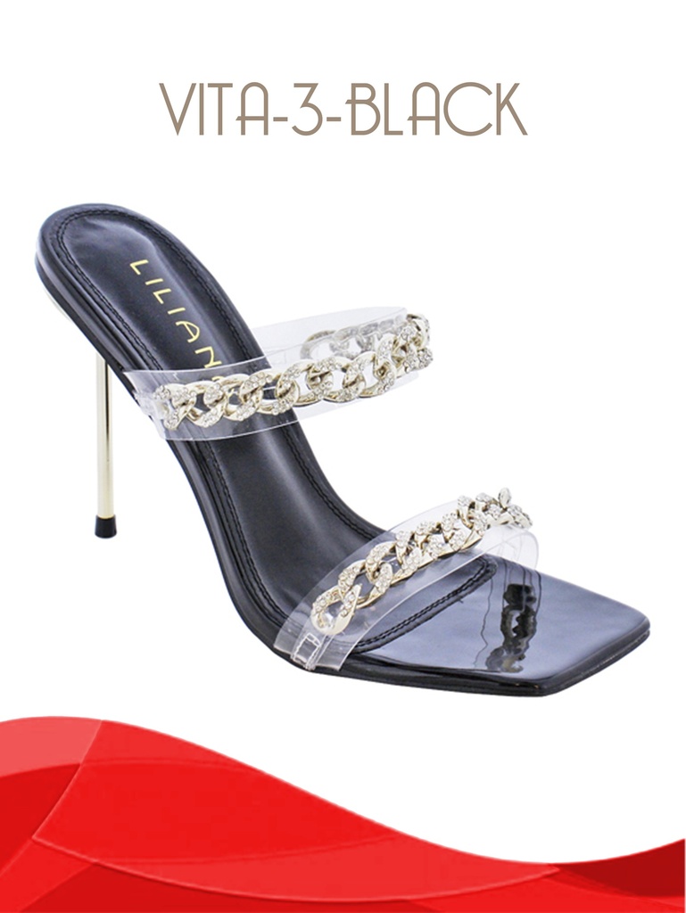 Tacones Sandalia Tacón Fino Transparente con Cadena Plateada para Mujer Vita-3