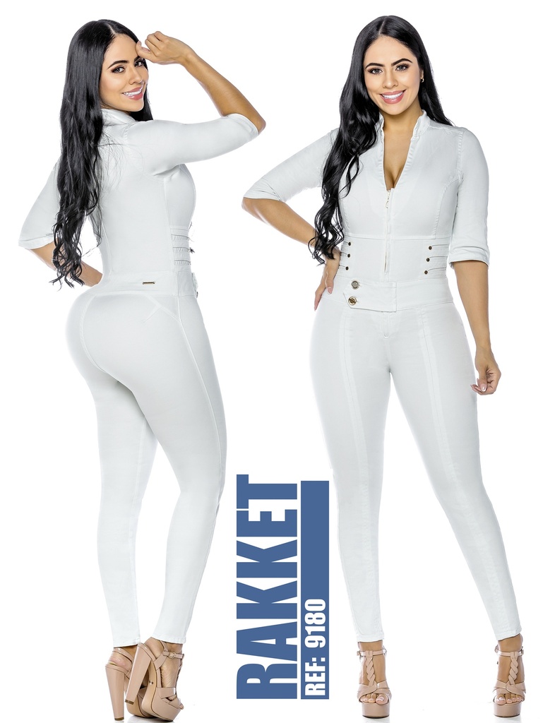 Women's White Short Sleeve Zip Butt Lift Jumpsuit 9180