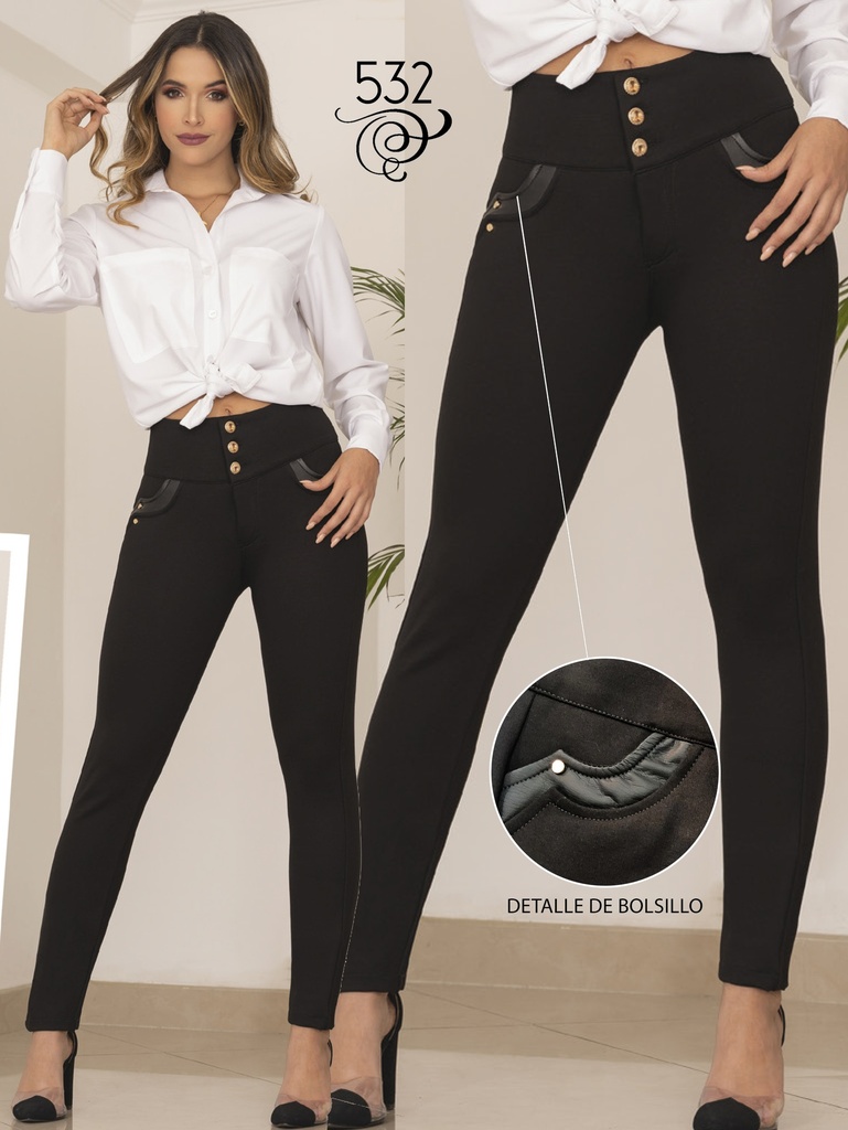 Women's Black High Waist Button Front Pants 532
