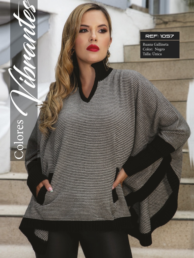 Suéter Poncho Suéter con Cuello en V Gris Jaspeado para Mujer 1057