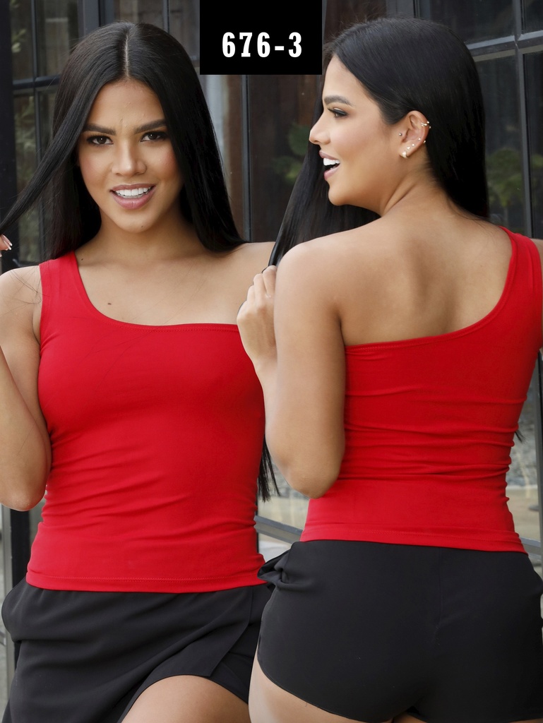 Top Un Hombro Rojo para Mujer 676-3