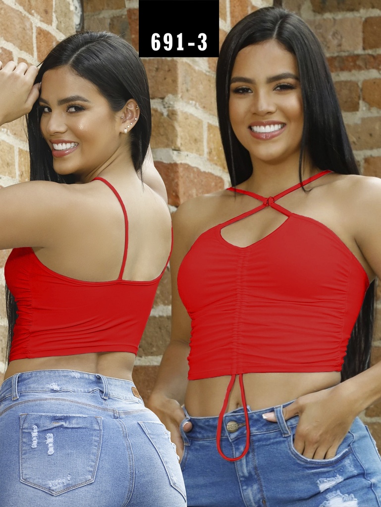 Crop Top Halter con Tiras Cruzadas Rojo para Mujer 691-3