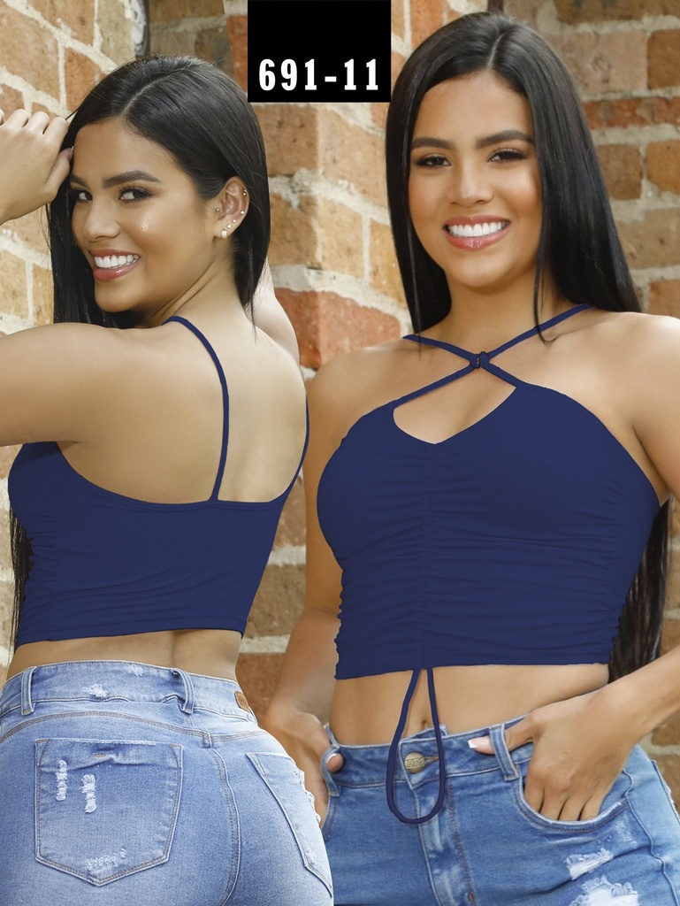 Women's Navy Halter Cross-Strap Crop Top 691-11