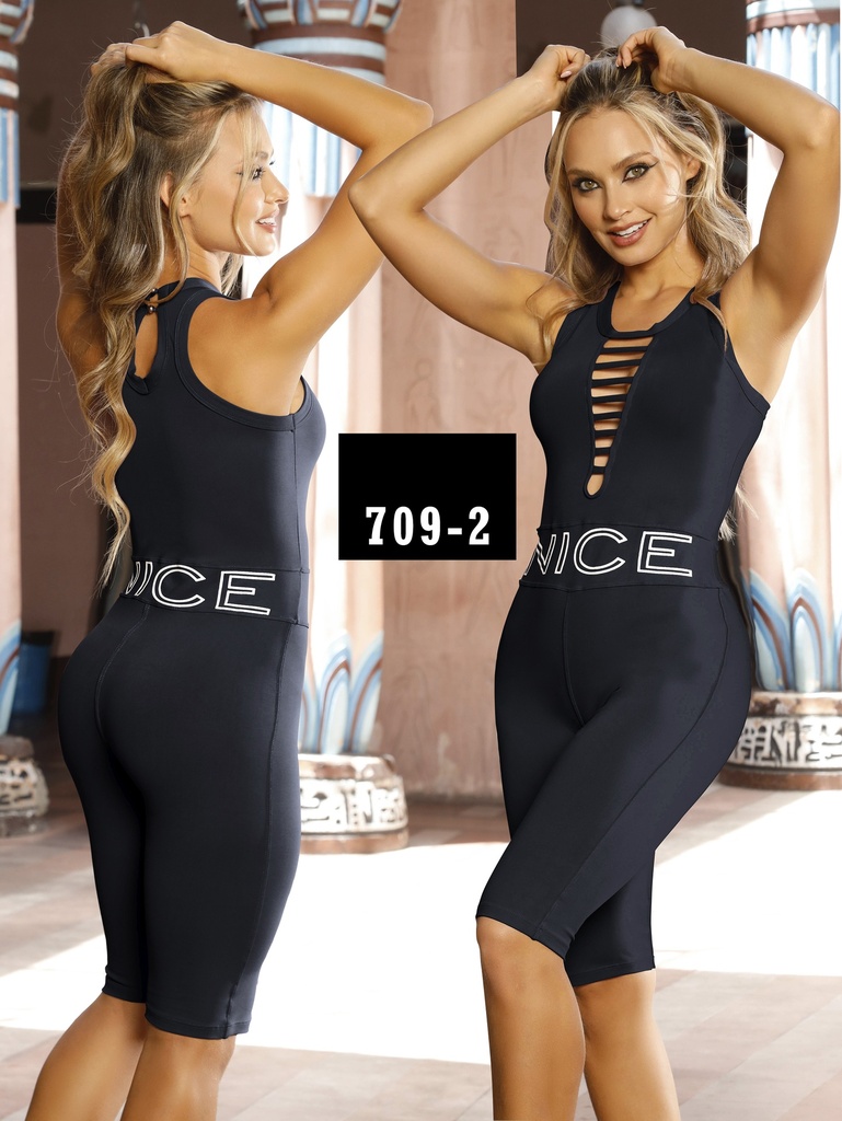 [2687092] Women's Black Lace-Up Neckline Bermuda Jumpsuit 709-2