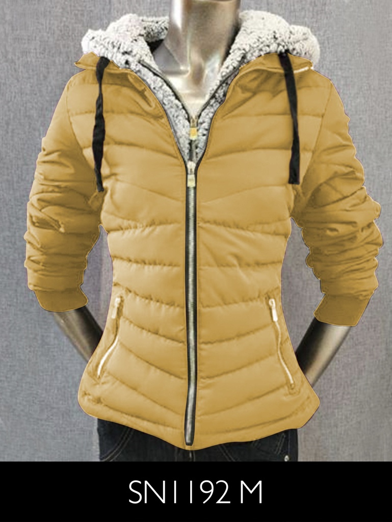 [315SN1192MM] Women's Mustard Puffer Hooded Faux Fur Trim Jacket SN1192M