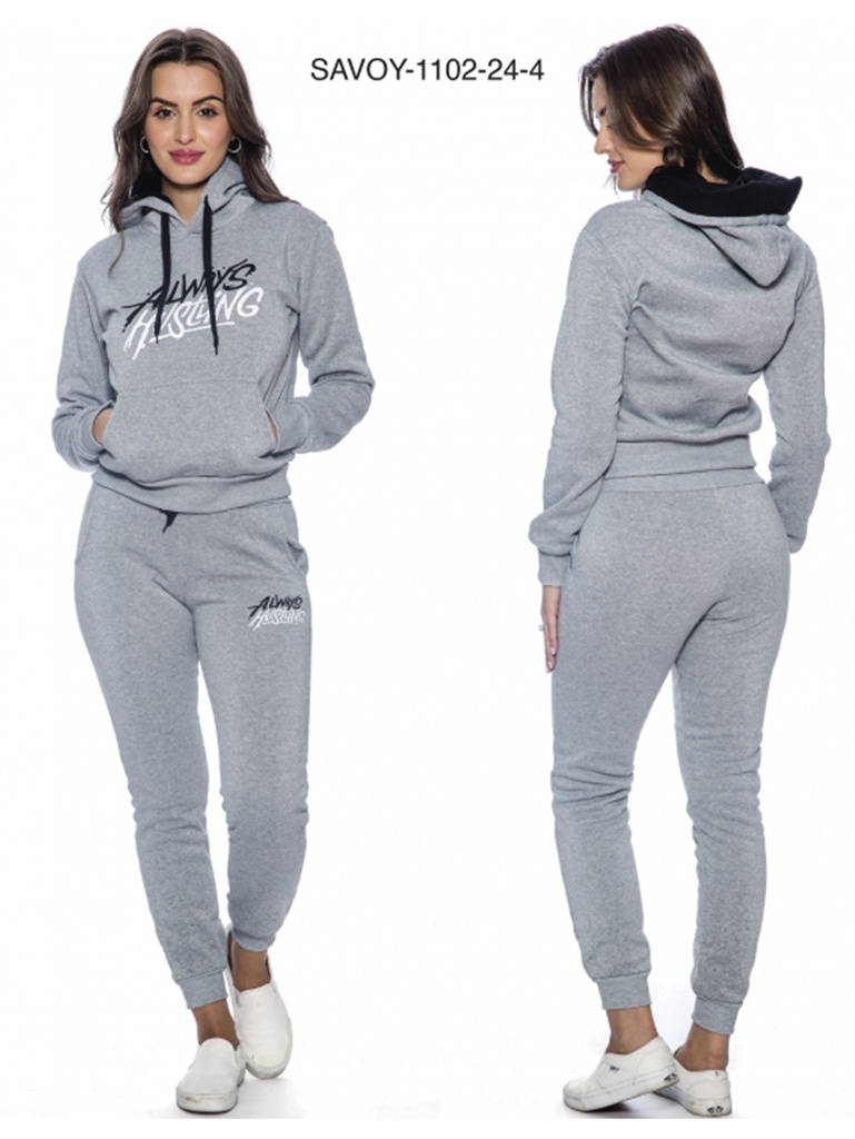 [200SAVOY1102244XXL] Women's Heather Gray Hoodie & Joggers Activewear Set Savoy-1102-24-4