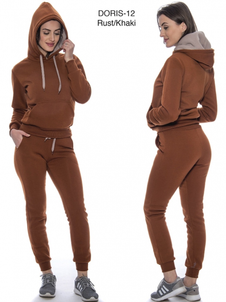 Conjunto Deportivo Sudadera con Capucha y Jogger Óxido y Caqui para Mujer Doris-12 Rust