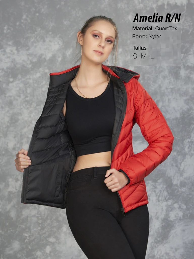 Chaqueta Acolchada Reversible Roja y Negra Reversible para Mujer Amelia R/N