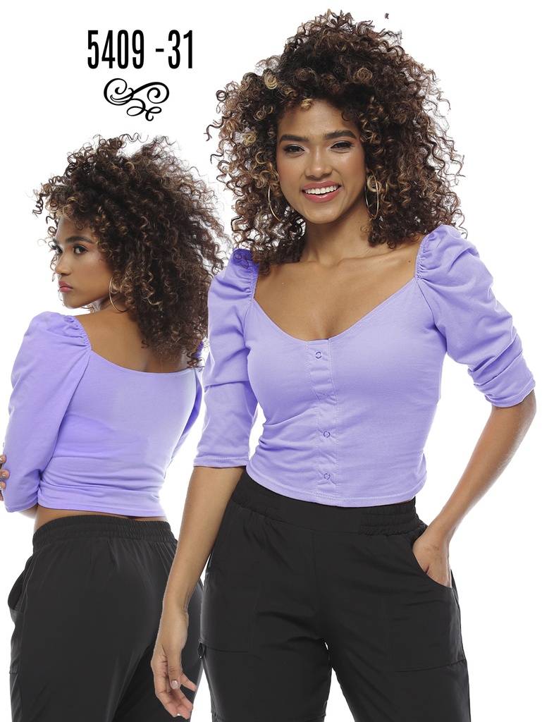 [246540931M] Women's Lavender Puff-Sleeve Blouse 5409-31