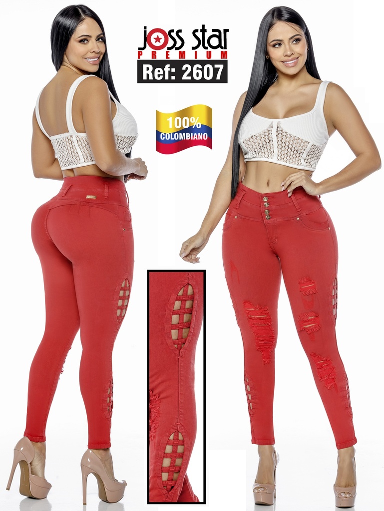 Jeans Levantacola Ajustados Rojo para Mujer 2607