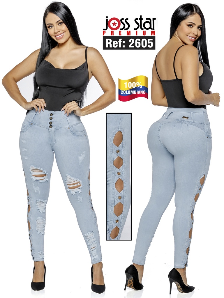 Jeans Levantacola Rotos Ajustados Lavado Claro para Mujer 2605
