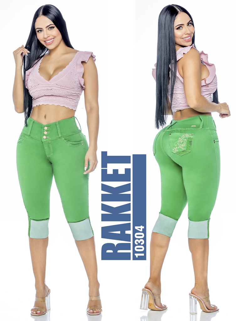 Jeans Capri Dobladillo Levantacola Verde para Mujer 10304