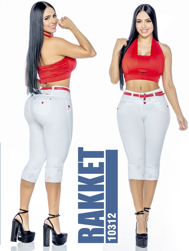 Women's White Butt Lift Capri Jeans 10312