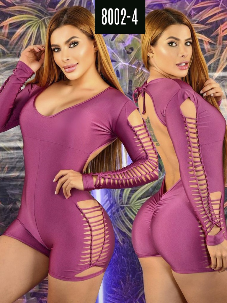 [35580024] Women's Plum Long Sleeve Cutout Romper Activewear Set 8002-4
