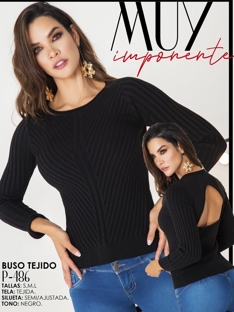 Women's Black Knit Espalda Abierta Sweater Open Back