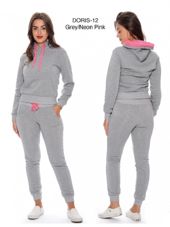[200DORIS12GNL] Women's Heather Gray Hoodie & Joggers Activewear Set Doris-12