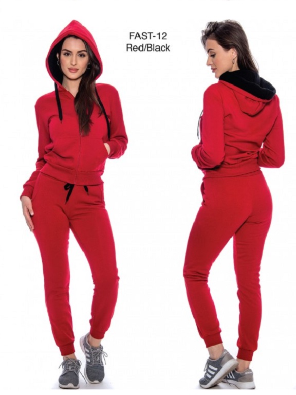 Women's Red & Black Hoodie & Joggers Activewear Set Fast-12 Red
