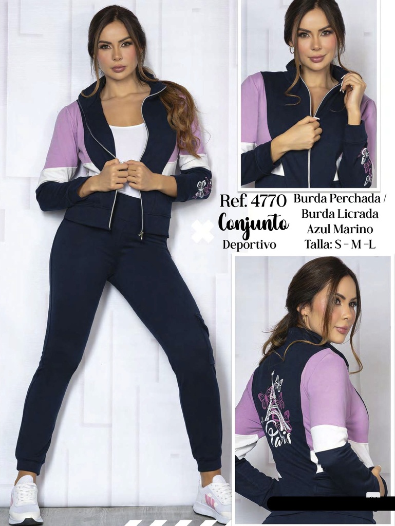 Women's Navy & Lilac Zip Hoodie & Joggers Activewear Set 4770