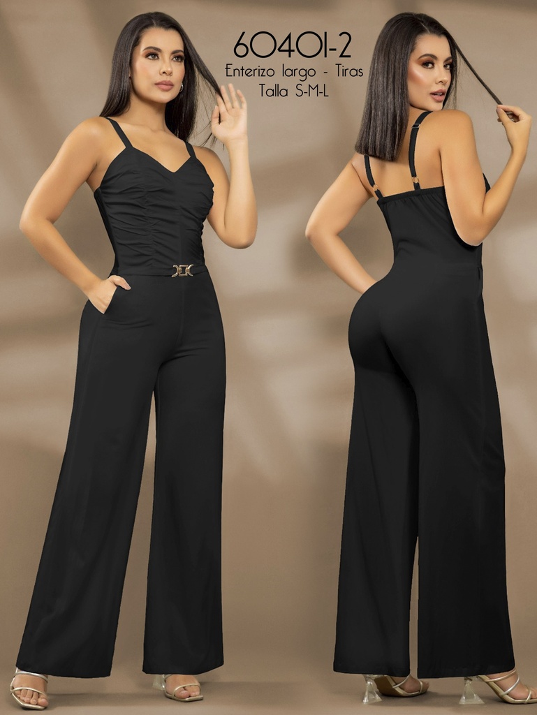 Enterizo Enterizo Pierna Ancha con Tirantes Negro para Mujer 60401-2