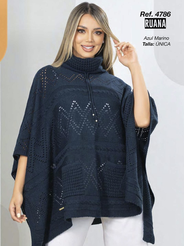 Women's Navy Blue Knit Poncho Sweater Sweater 4786