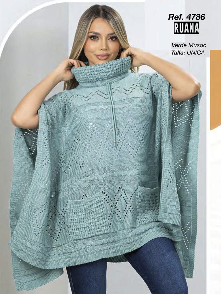 [3464786V] Women's Mint Green Knit Poncho Sweater Sweater 4786V
