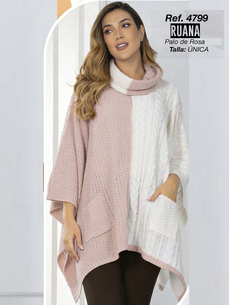 Women's Blush & White Color Block Color Block Ruana Sweater 4799PR