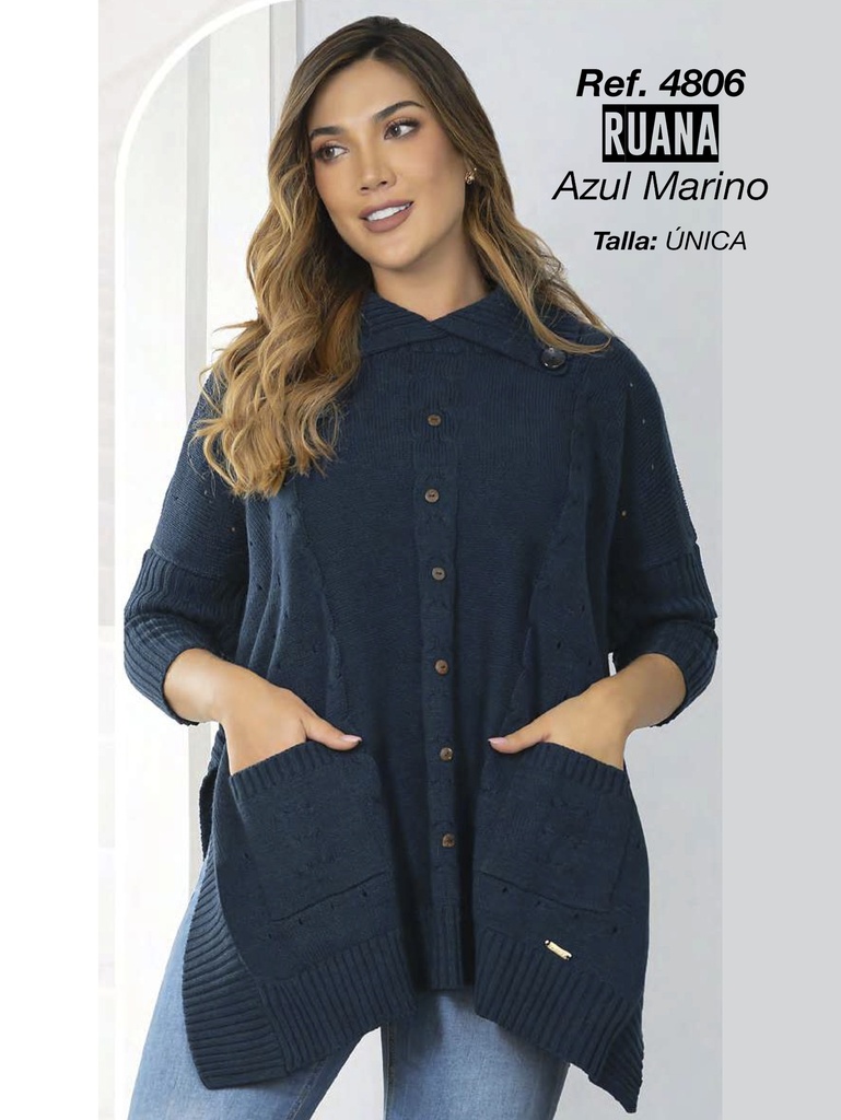 Women's Navy Blue Button Front Ruana Sweater 4806A