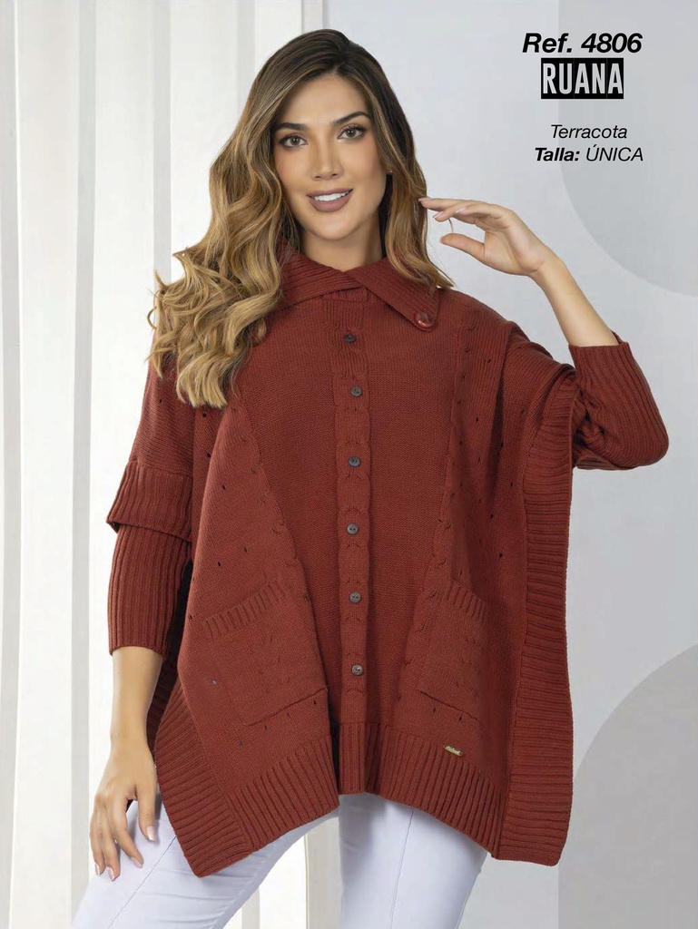 Women's Rust Red Button Front Ruana Sweater 4806