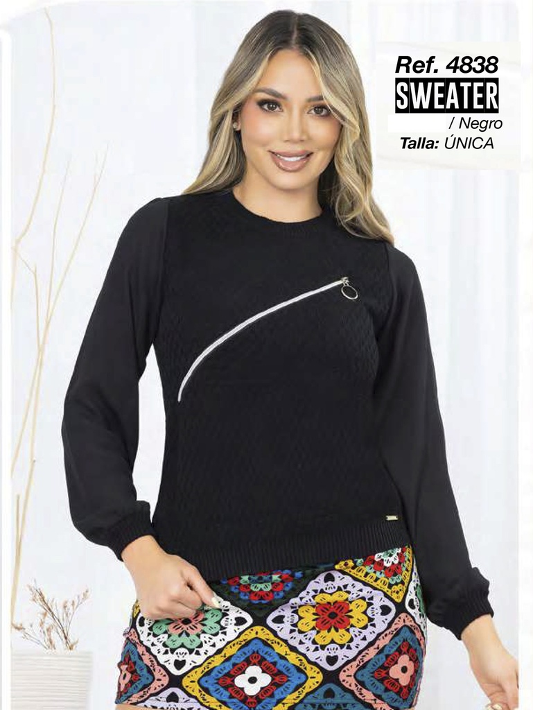 Suéter Suéter con Cierre Diagonal Negro para Mujer 4838